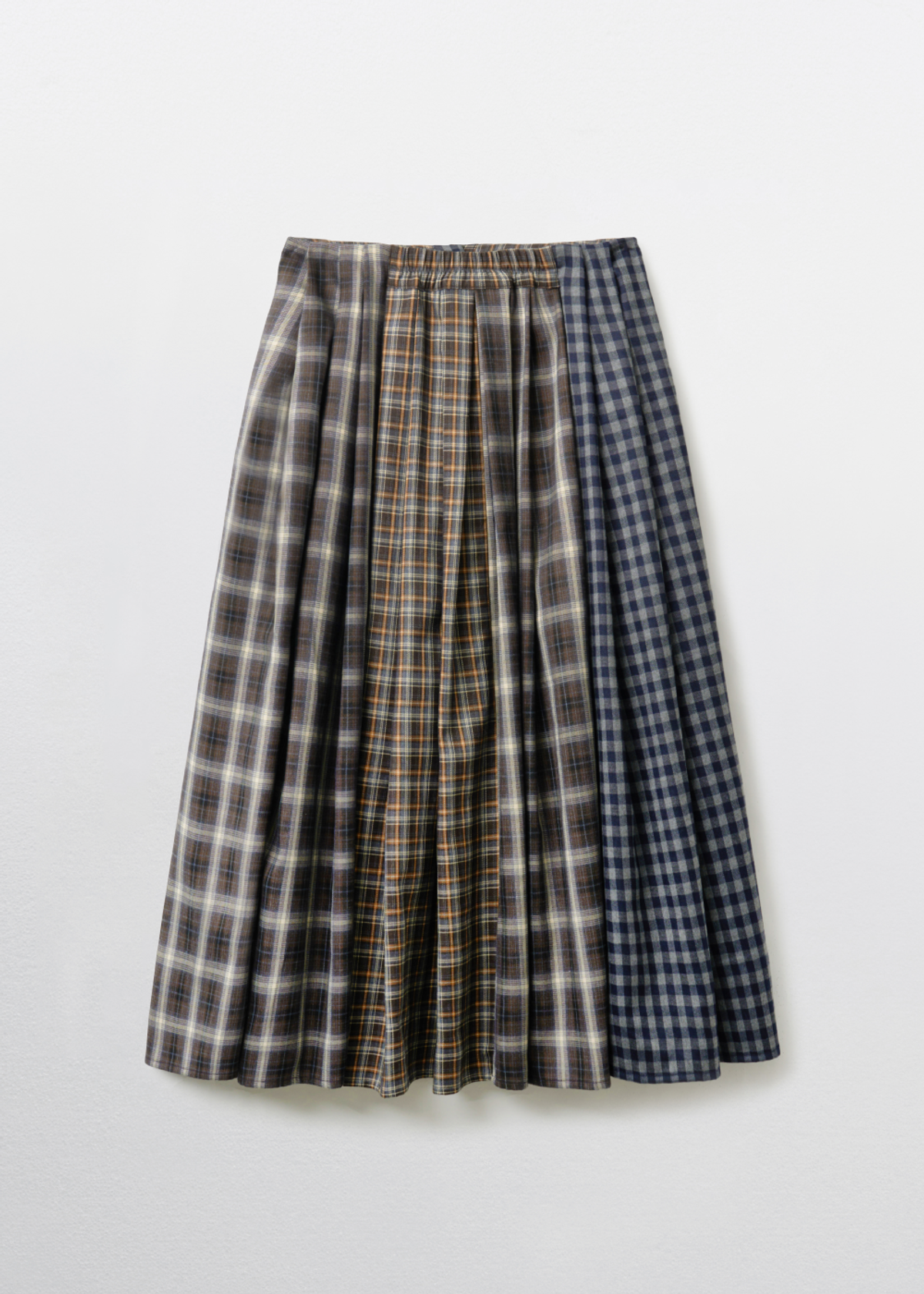 피브스피브스(PEEVES PEEVES) Mix Check Maxi Skirt / Navy