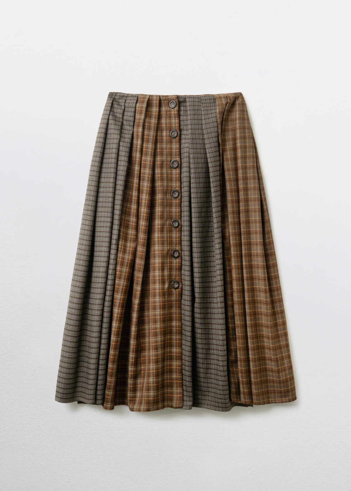 피브스피브스(PEEVES PEEVES) Mix Check Maxi Skirt / Brown