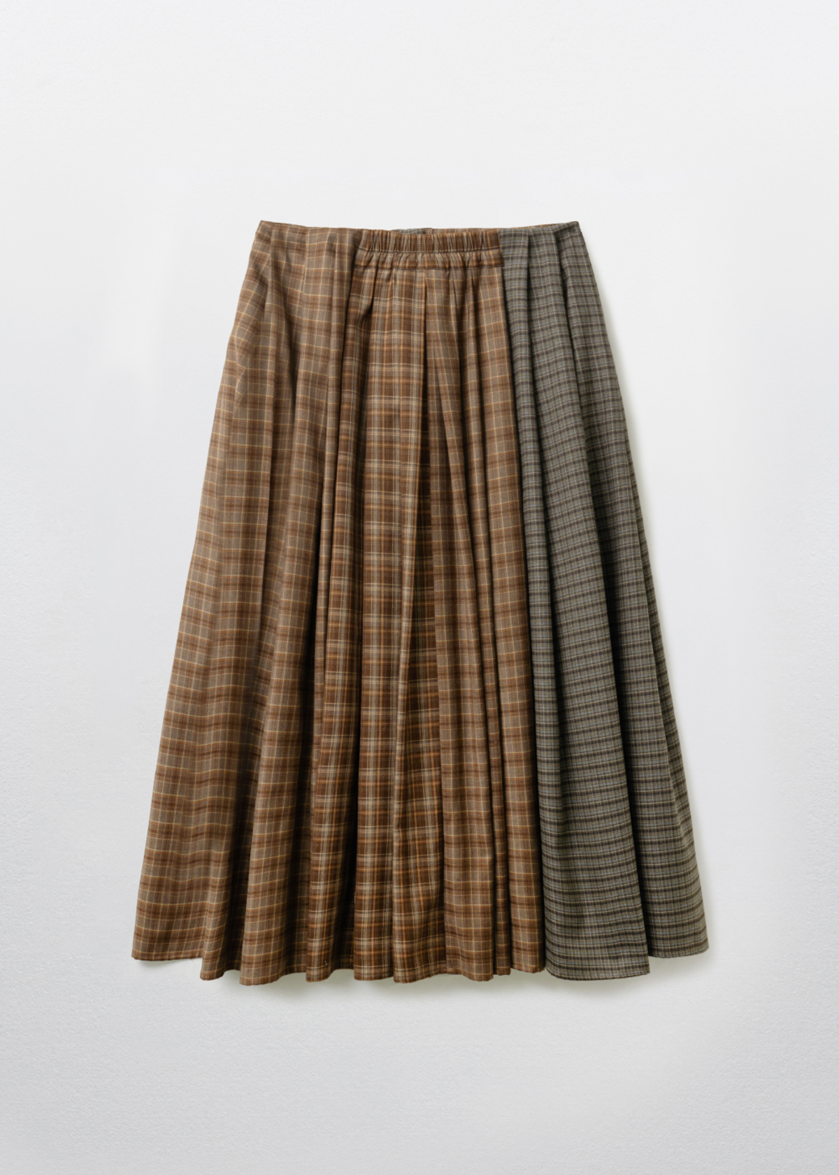 피브스피브스(PEEVES PEEVES) Mix Check Maxi Skirt / Brown