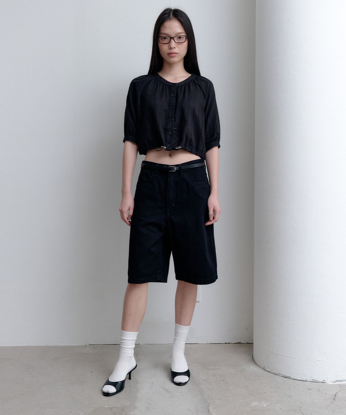 벨르(VELLE) Stopper Shirring Blouse_Black