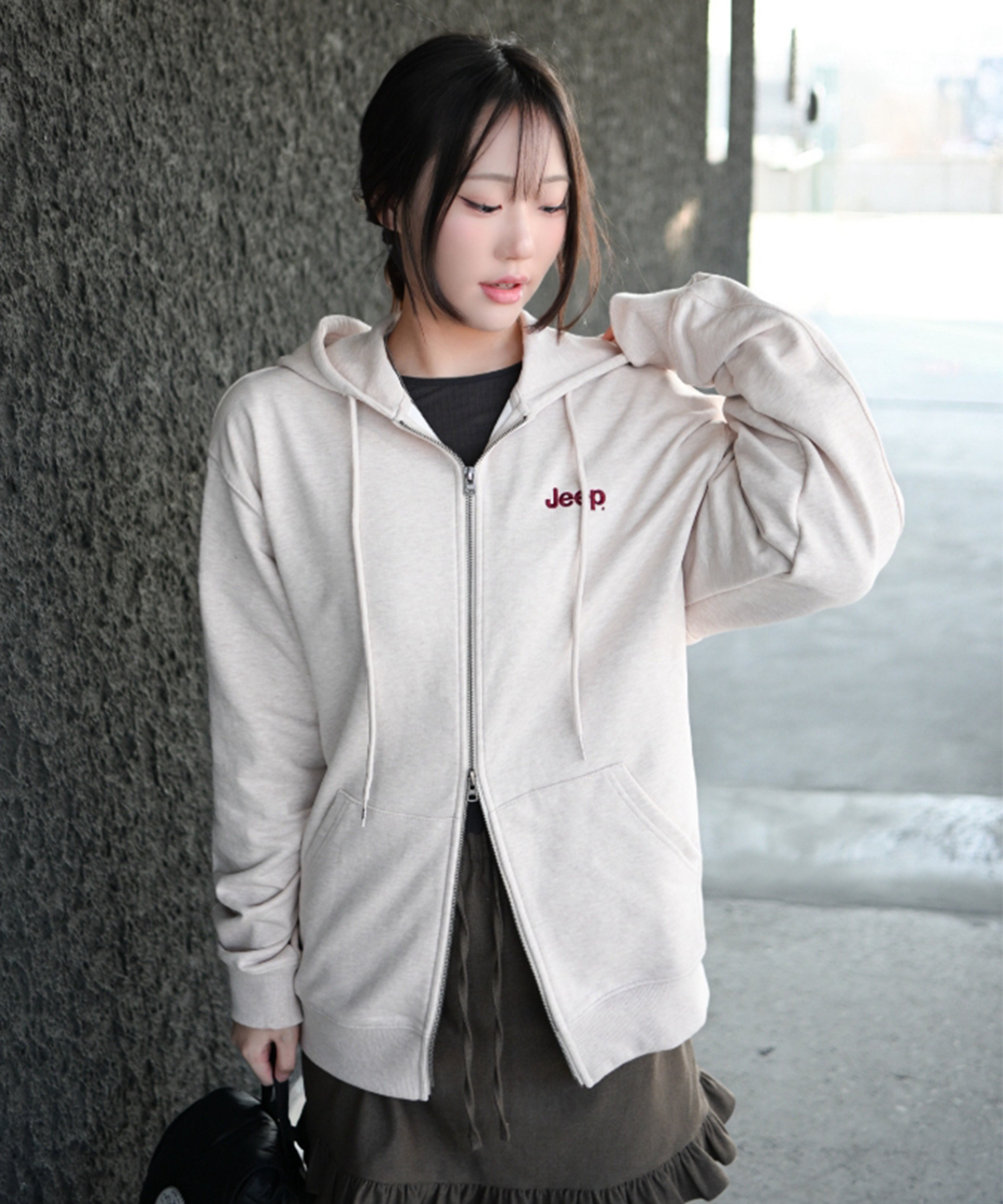 MUSINSA | JEEP 2WAY oversized small zip-up hoodie (JR5TZU051CE)
