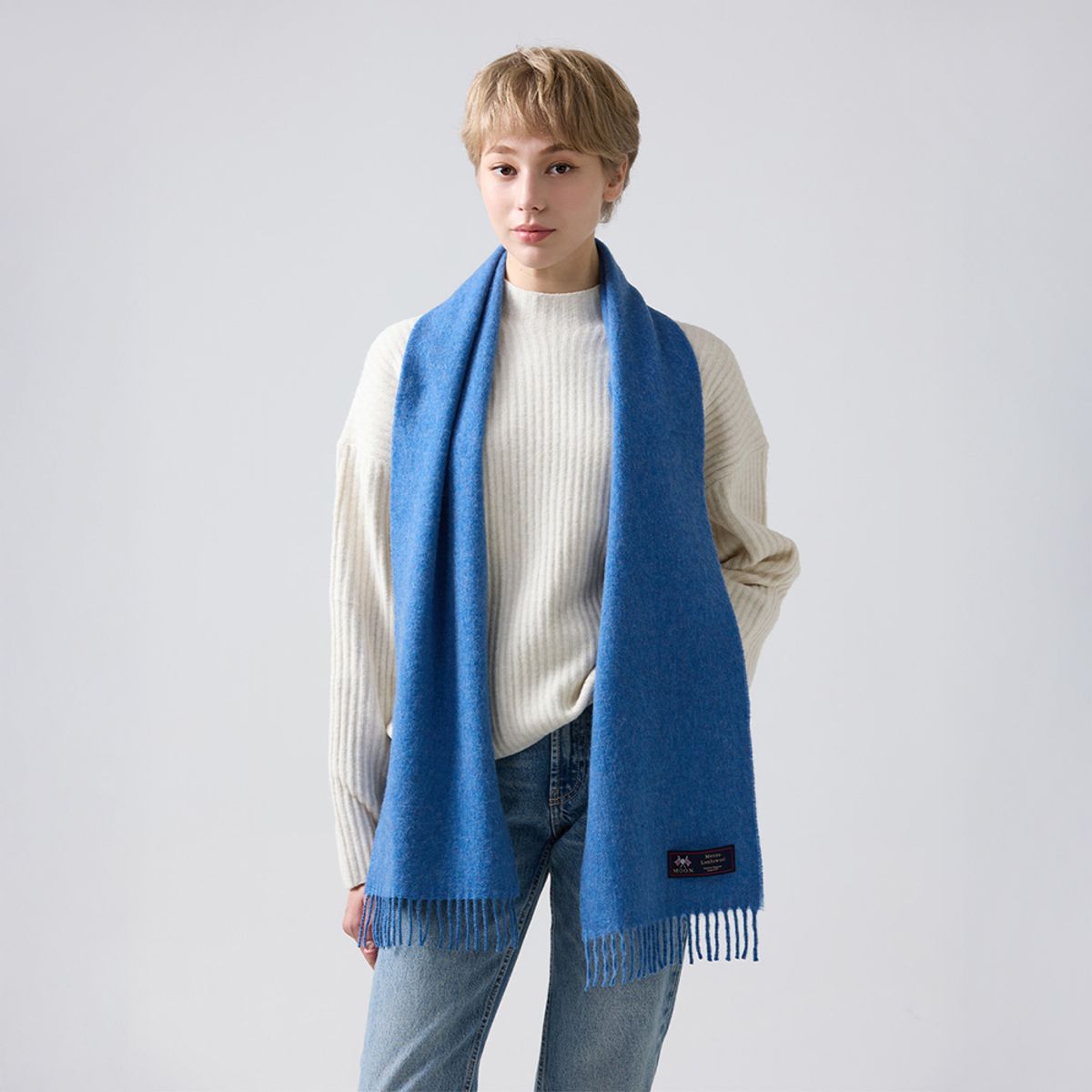 아브라함문(ABRAHAM MOON) 메리노울 머플러 25cm - 마린 블루