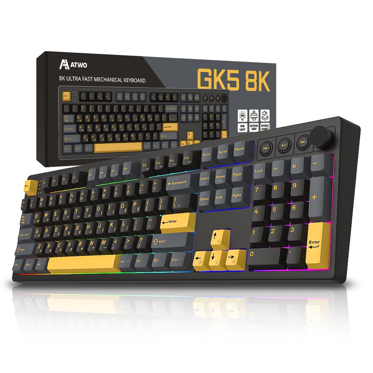 에이투(ATWO) GK5 프로 오테뮤 그레이축 유무선 LED 기계식 게이밍키보드 GK5 PRO