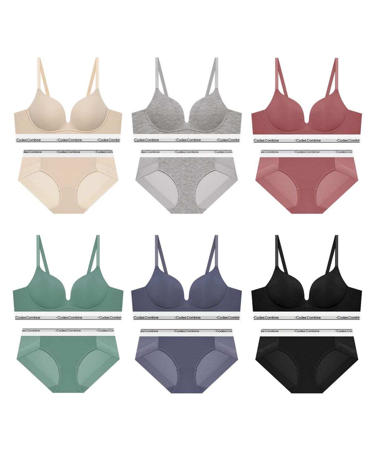 코데즈컴바인 이너웨어(CODES COMBINE INNERWEAR) 컴피서포트 모달 볼륨일체형 노와이어 햄팬티 세트 - 6Colors