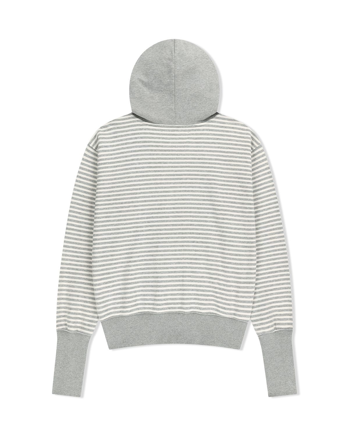더뮤지엄비지터(THEMUSEUMVISITOR) STRIPE UNBALANCED ZIPUP HOODIE (GREY)