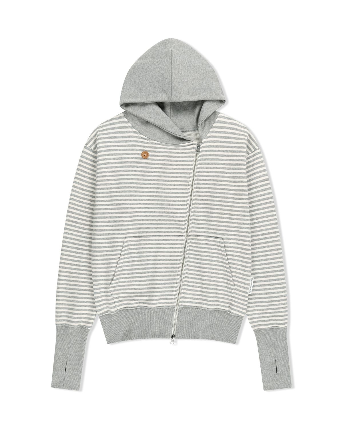 더뮤지엄비지터(THEMUSEUMVISITOR) STRIPE UNBALANCED ZIPUP HOODIE (GREY)