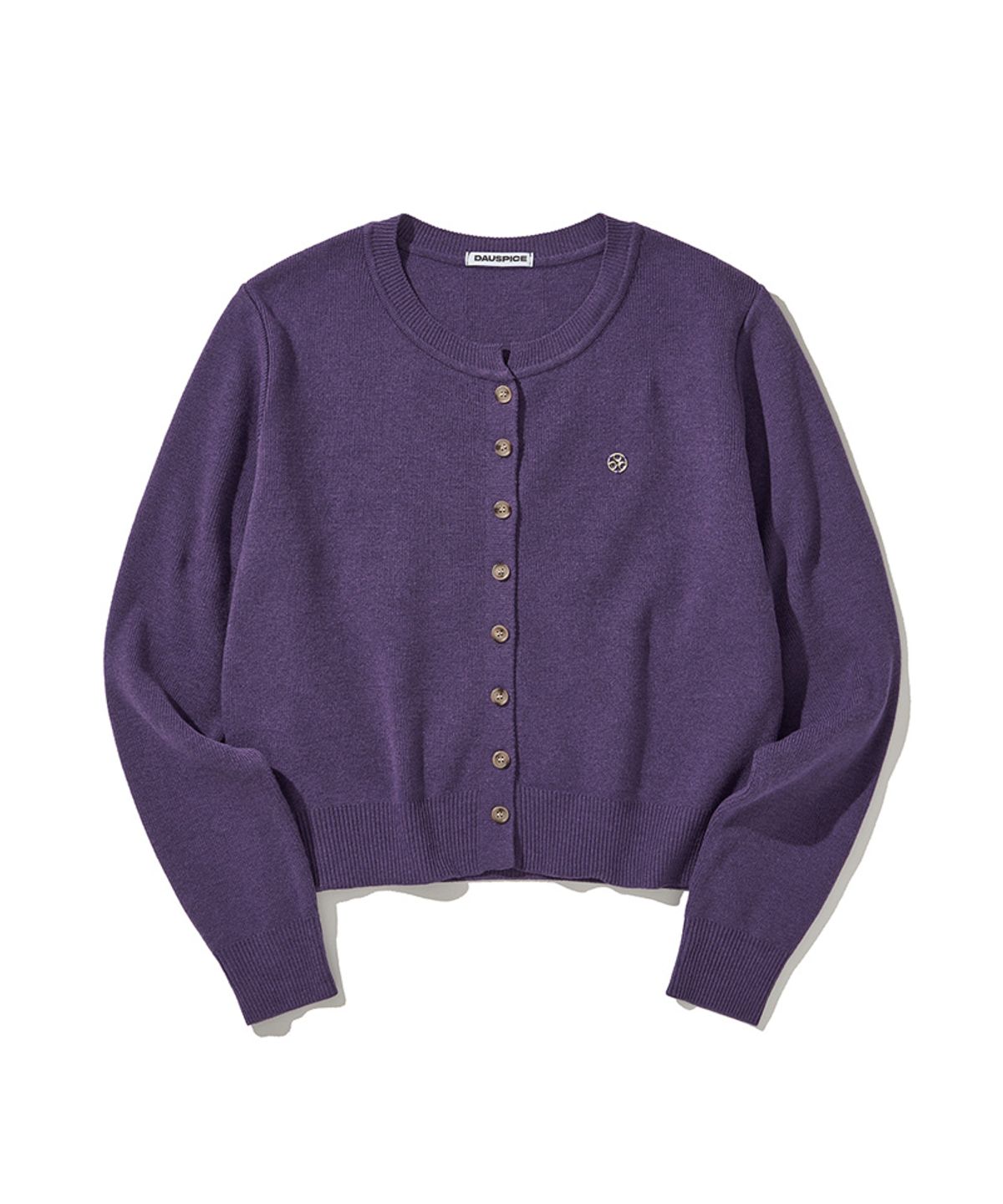 디오스피스(DAUSPICE) (DUC) Cropped round-neck knit cardigan Purple