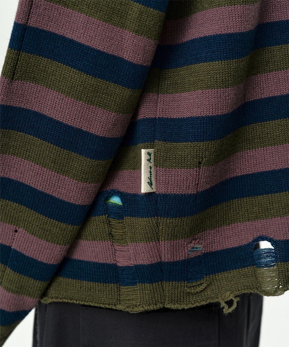 앤더슨벨(ADSB ANDERSSON BELL) DOUBLE LAYERED STRIPE HALF ZIP-UP SWEATER atb1452m(BLUE/GREY)