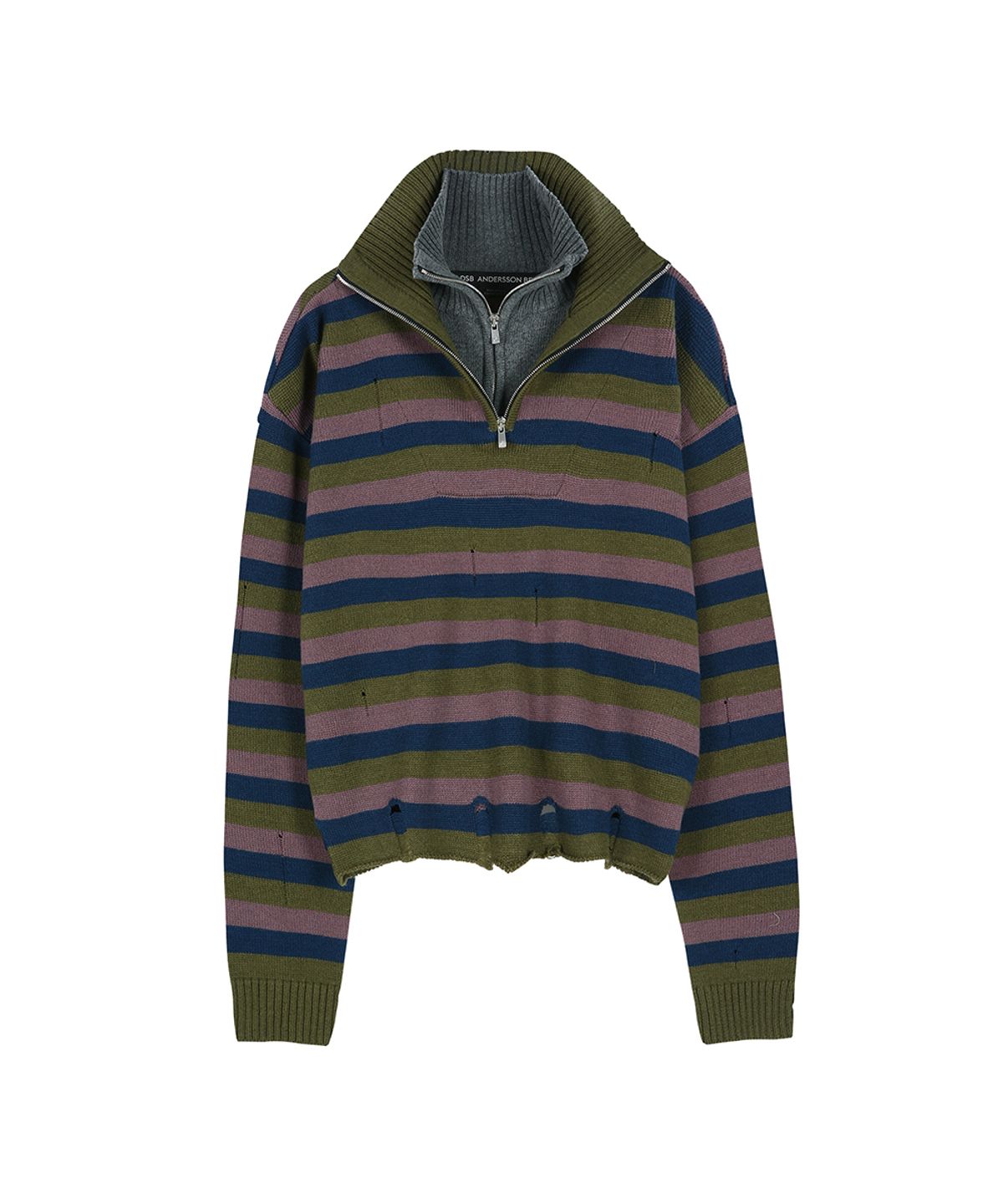 앤더슨벨(ADSB ANDERSSON BELL) DOUBLE LAYERED STRIPE HALF ZIP-UP SWEATER atb1452m(BLUE/GREY)