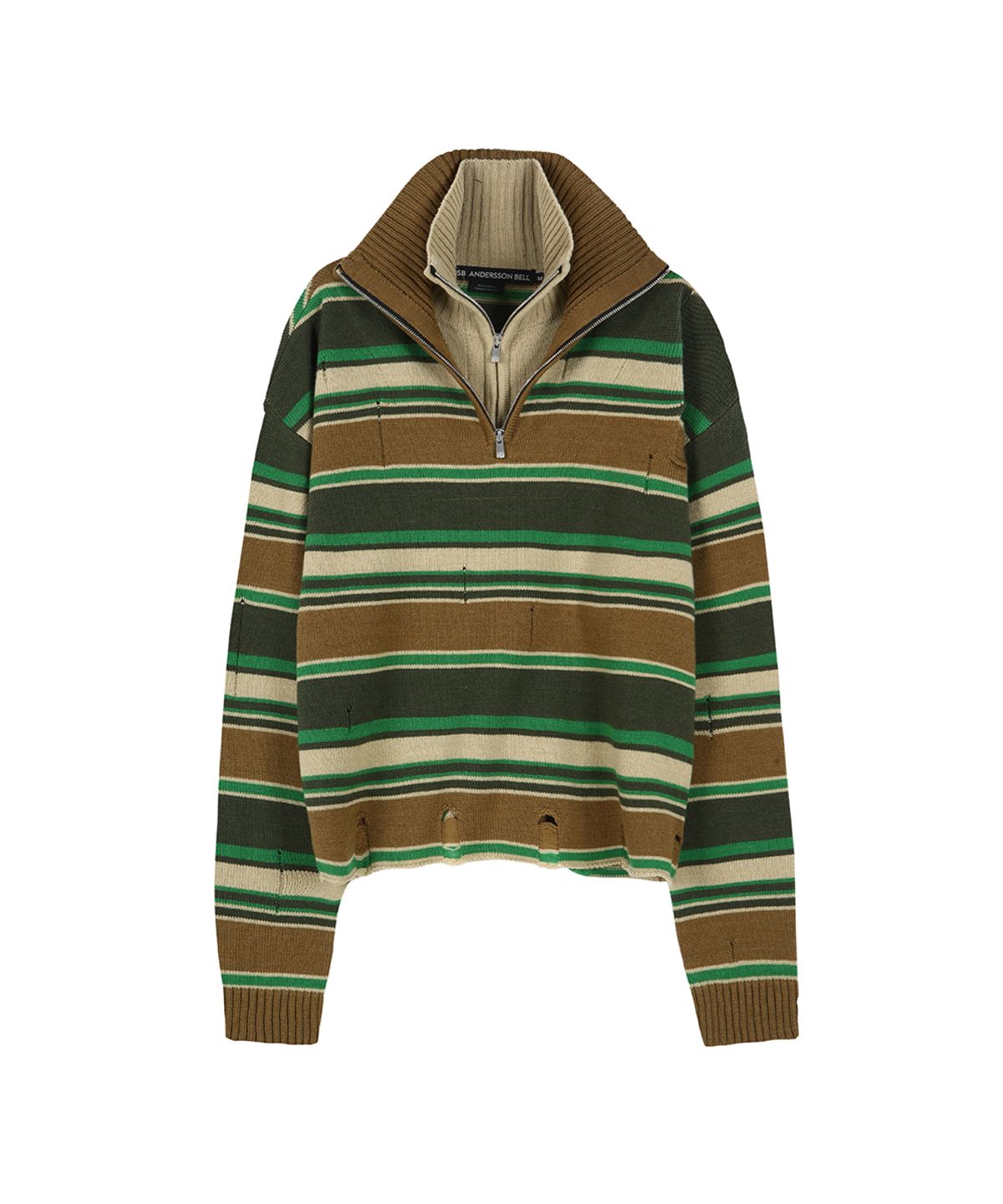 앤더슨벨(ADSB ANDERSSON BELL) DOUBLE LAYERED STRIPE HALF ZIP-UP SWEATER atb1451m(BEIGE/BROWN)
