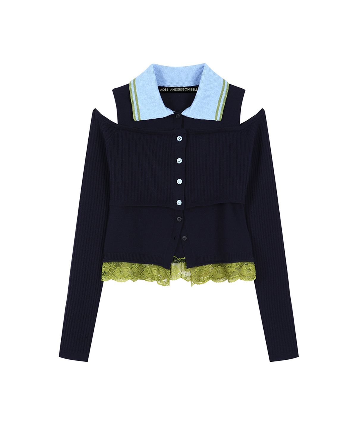 앤더슨벨(ADSB ANDERSSON BELL) LAYERED OFF-SHOULDER COLLAR TOP atb1481w(NAVY/BLUE)