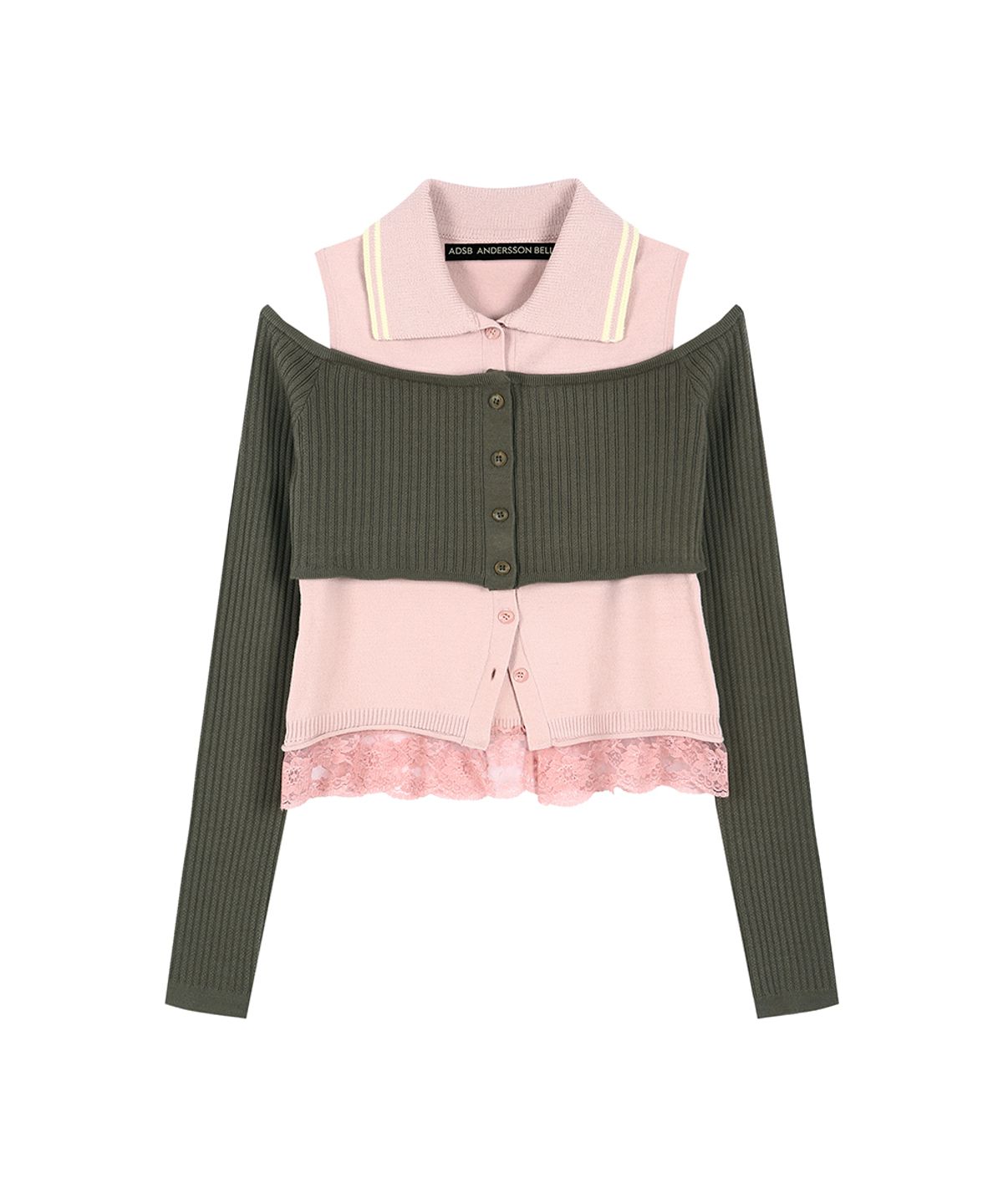 앤더슨벨(ADSB ANDERSSON BELL) LAYERED OFF-SHOULDER COLLAR TOP atb1481w(KHAKI/PINK)