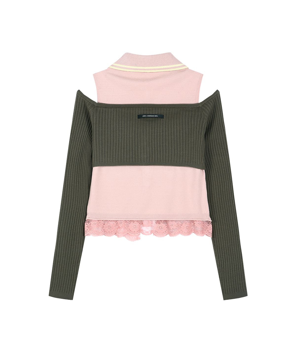 앤더슨벨(ADSB ANDERSSON BELL) LAYERED OFF-SHOULDER COLLAR TOP atb1481w(KHAKI/PINK)