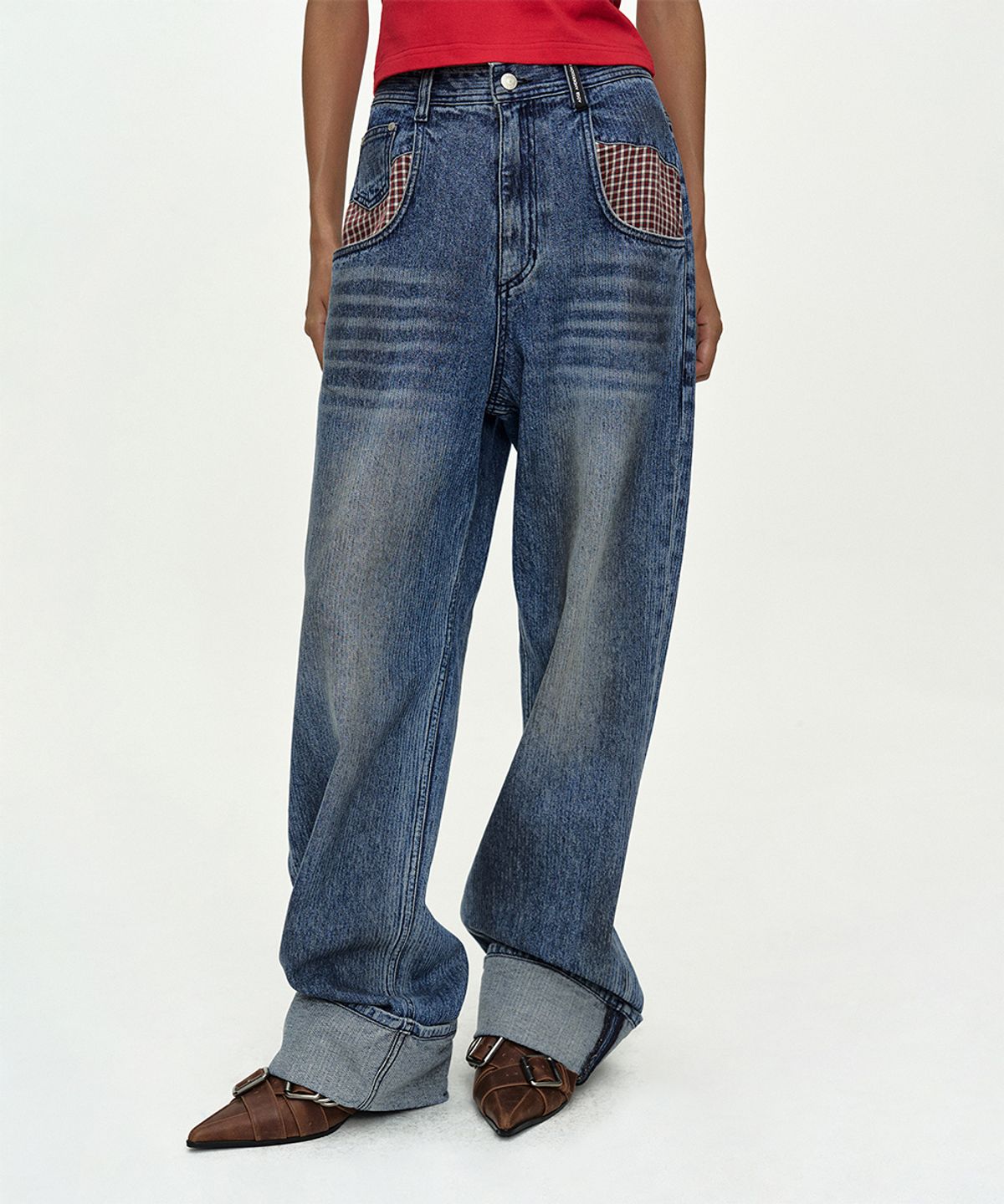 앤더슨벨(ADSB ANDERSSON BELL) OIL WASHED ROLLED UP JEANS apa889w(BLUE)