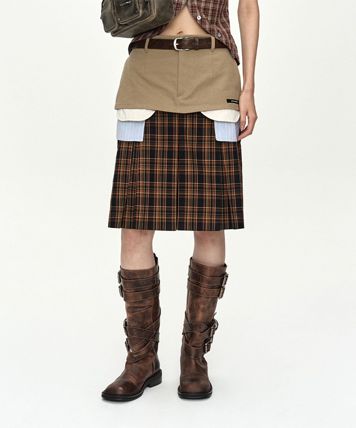 앤더슨벨(ADSB ANDERSSON BELL) DOUBLE LAYERED PLEATS SKIRT apa885w(BROWN)