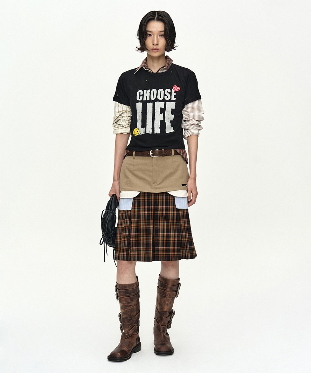 앤더슨벨(ADSB ANDERSSON BELL) DOUBLE LAYERED PLEATS SKIRT apa885w(BROWN)