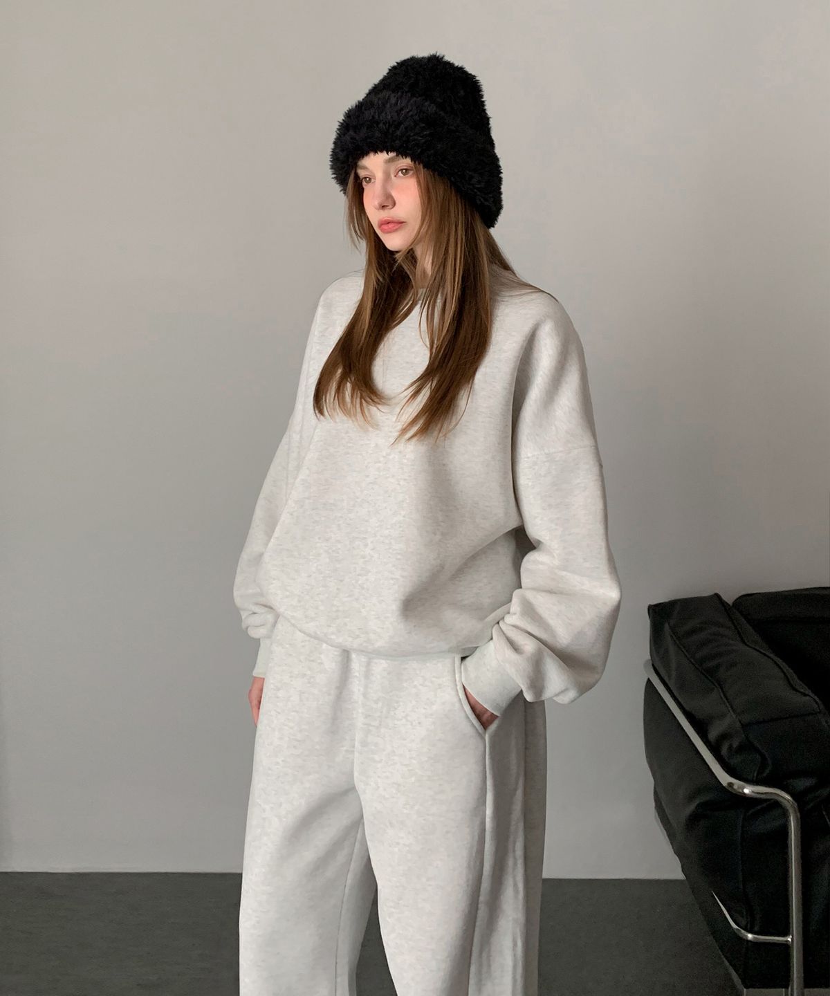 바스카라(VASCARA) [SET][Fleece-lined] Napping Round T-shirt + Banded Pants Set-up (2colors)