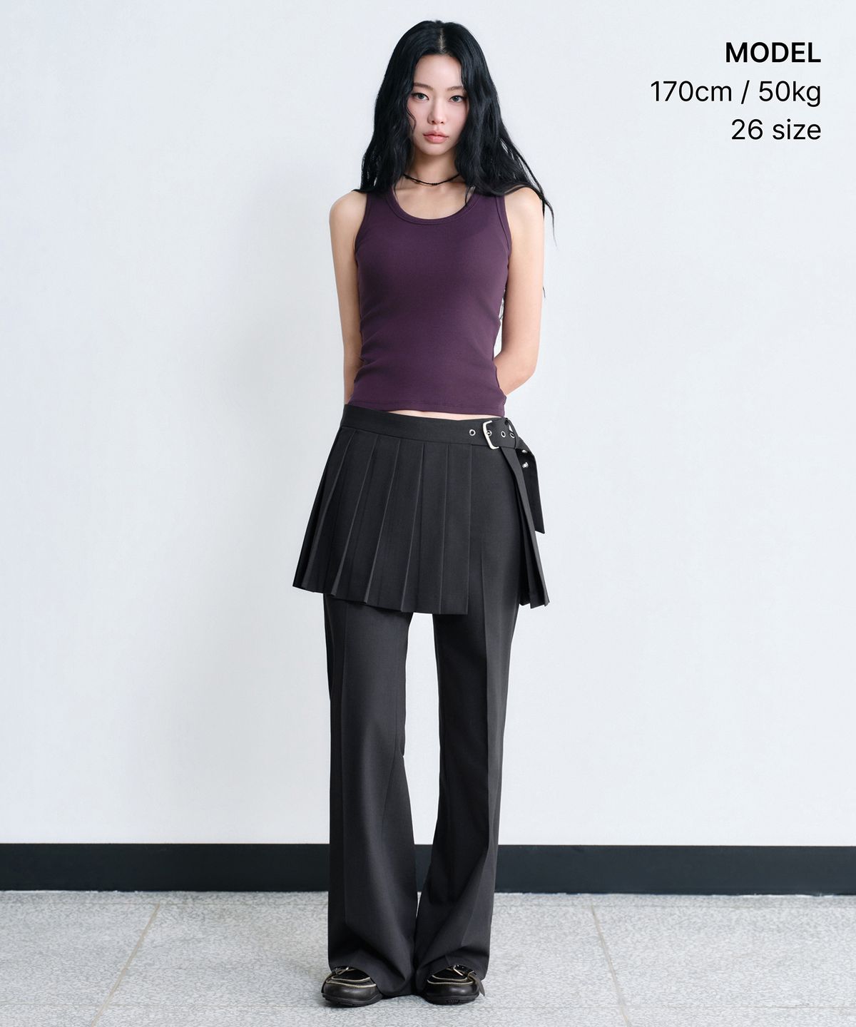 무신사 스탠다드 우먼(MUSINSA STANDARD WOMAN) 우먼즈 디태처블 플리츠 미니 스커트 슬랙스 [그레이]