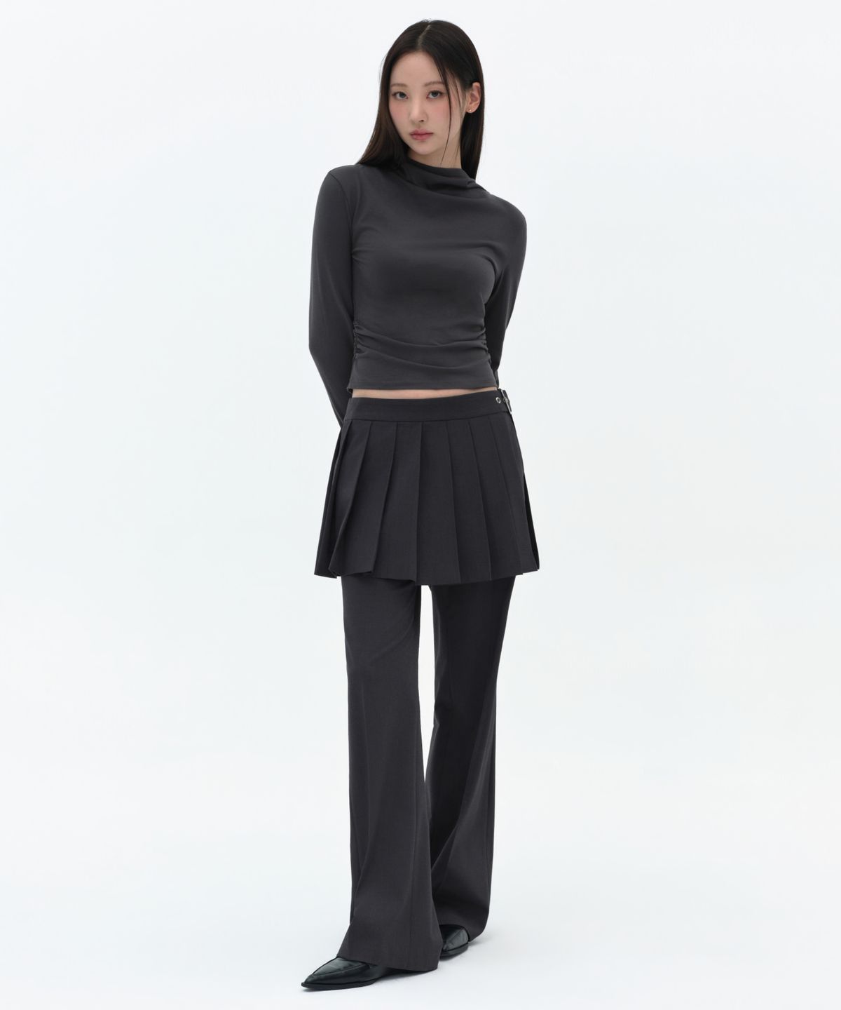 무신사 스탠다드 우먼(MUSINSA STANDARD WOMAN) 우먼즈 디태처블 플리츠 미니 스커트 슬랙스 [그레이]