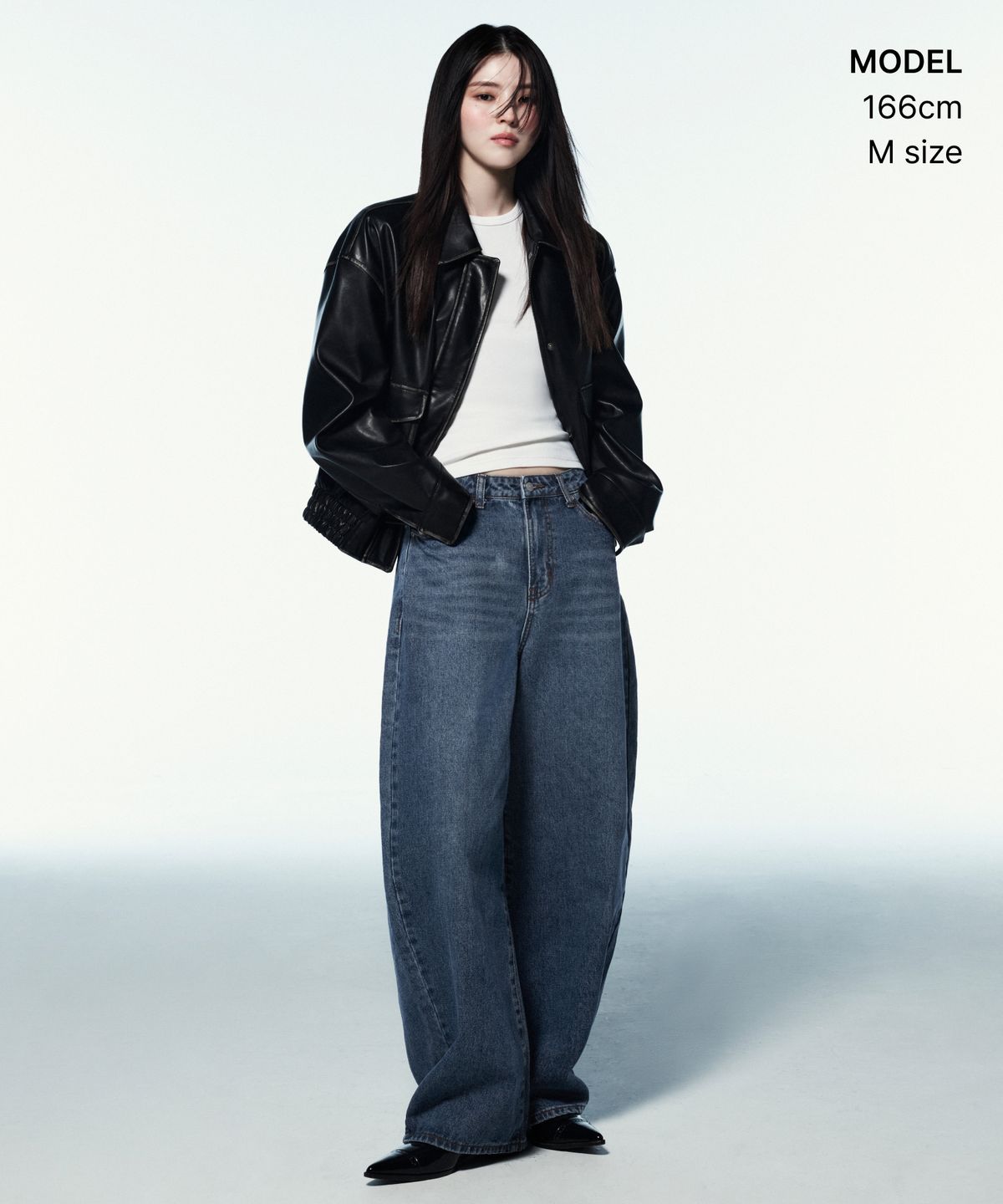 무신사 스탠다드 우먼(MUSINSA STANDARD WOMAN) 우먼즈 페이디드 신세틱 레더 에비에이터 재킷 [블랙]