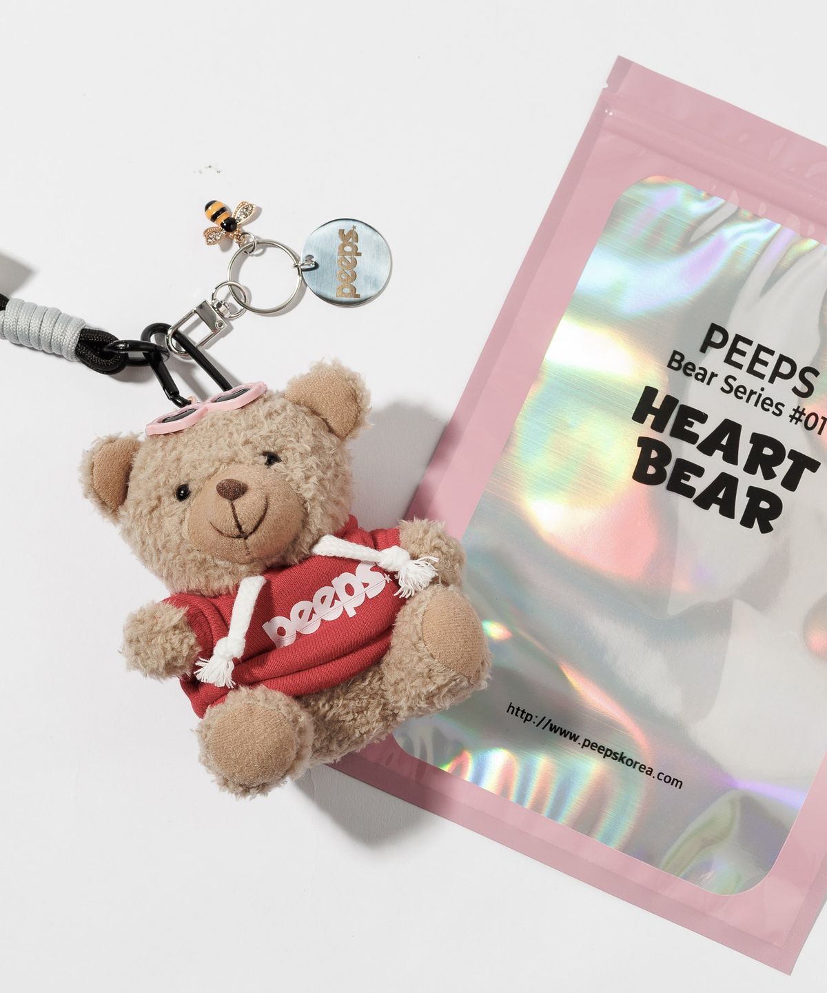 핍스(PEEPS) Heart Bear Keyring(Navy/Red/Yellow)