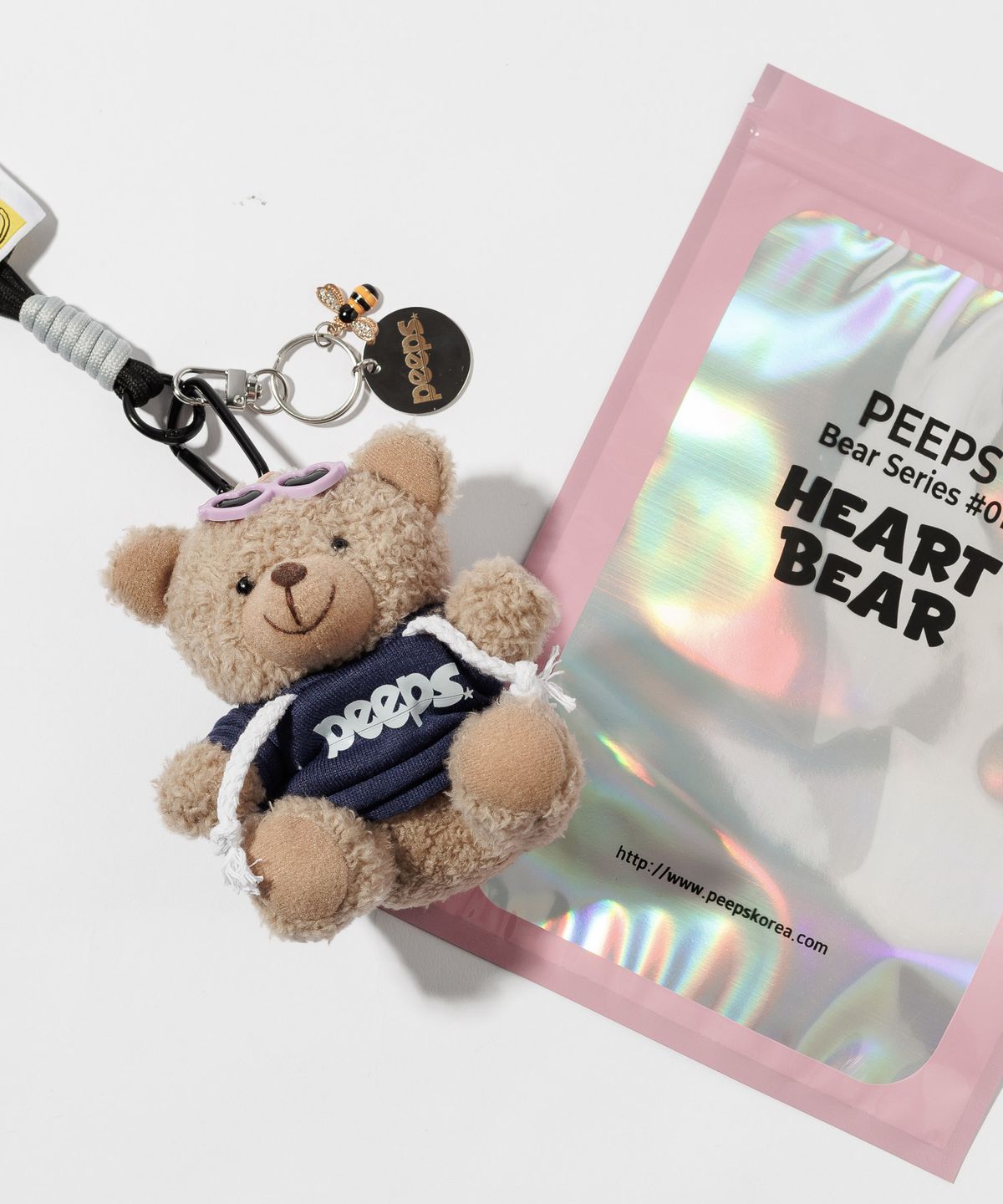 핍스(PEEPS) Heart Bear Keyring(Navy/Red/Yellow)