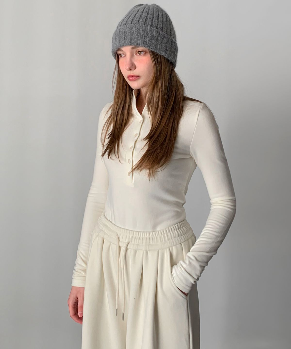 바스카라(VASCARA) Half-neck Button T-shirt (4colors)