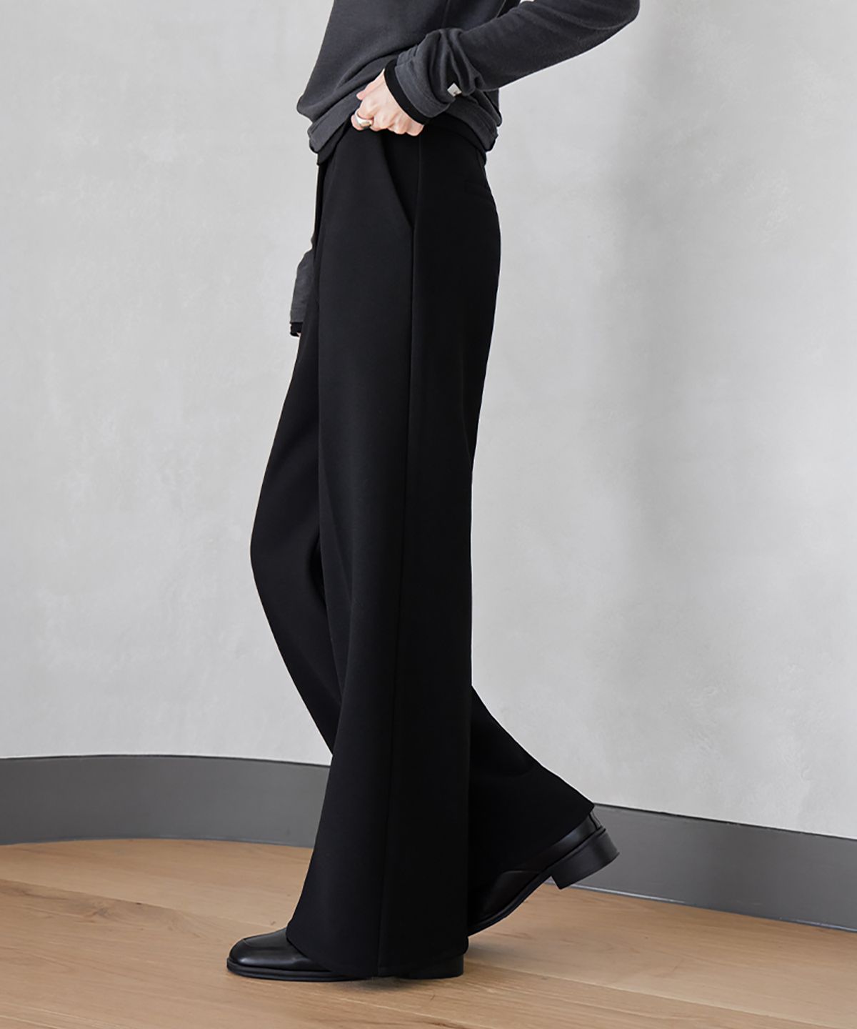 런던다다(LONDONDADA) SEMI-WIDEFIT FLEECE-LINED ELASTIC PANTS, BLACK