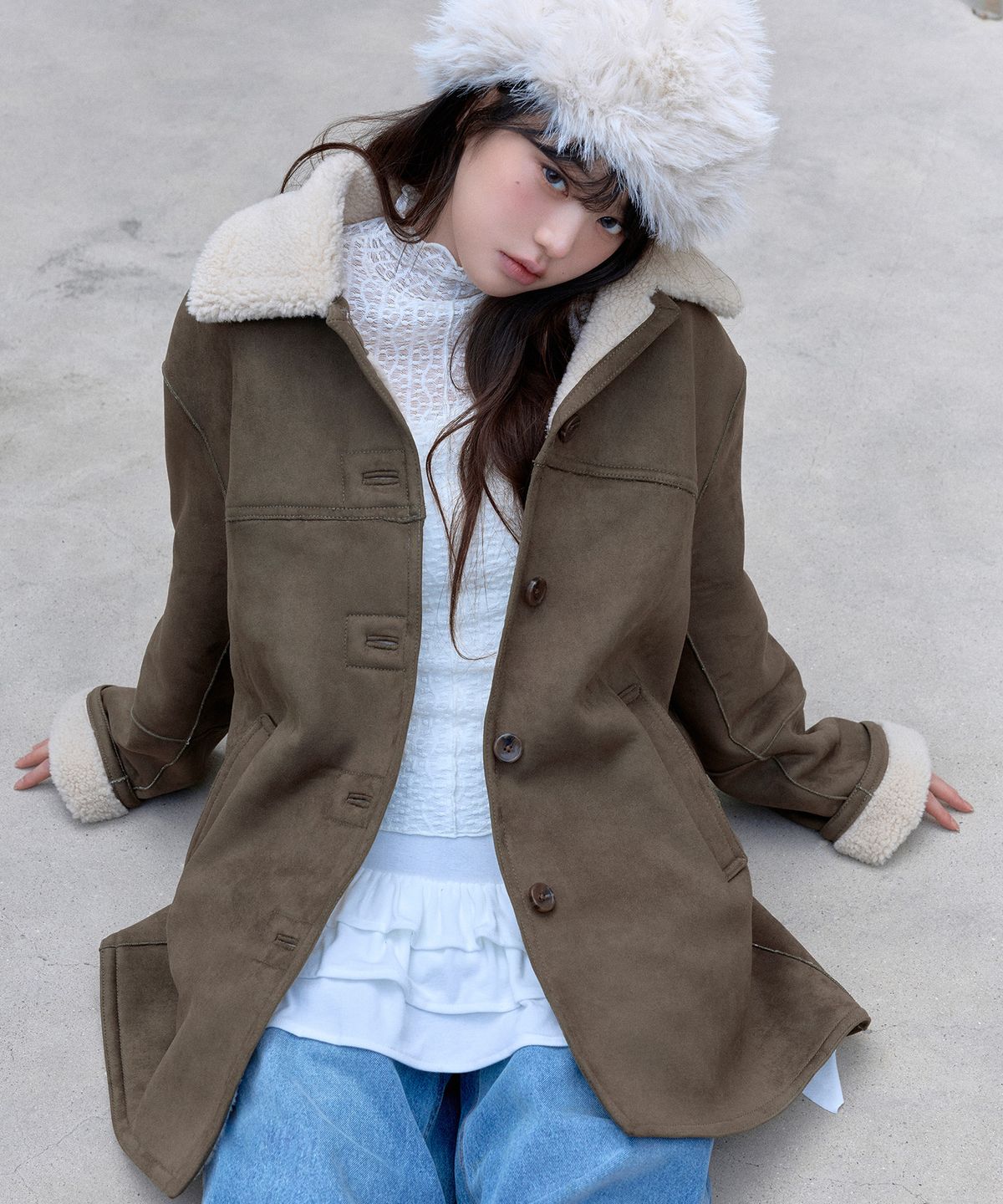 로라로라(ROLAROLA) SUEDE SHEERING JACKET KHAKI