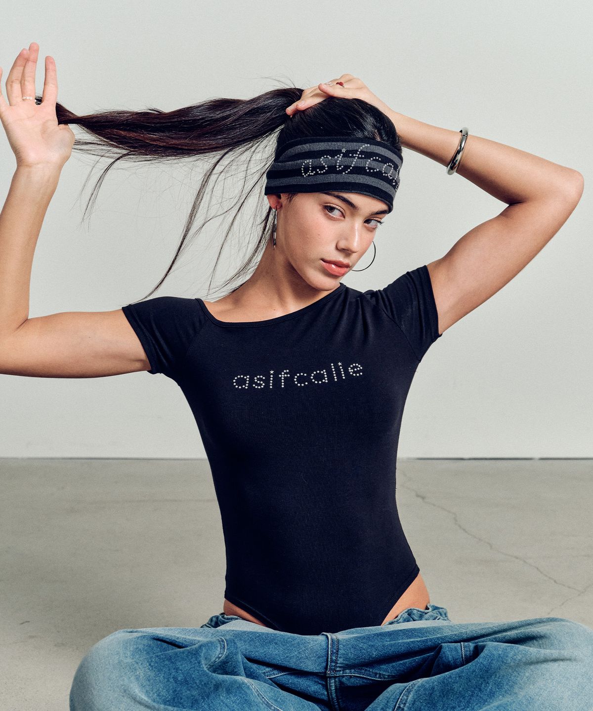 에즈이프 캘리(ASIF CALIE) CALIE HOTFIX STRIPE HAIR BAND BLACK