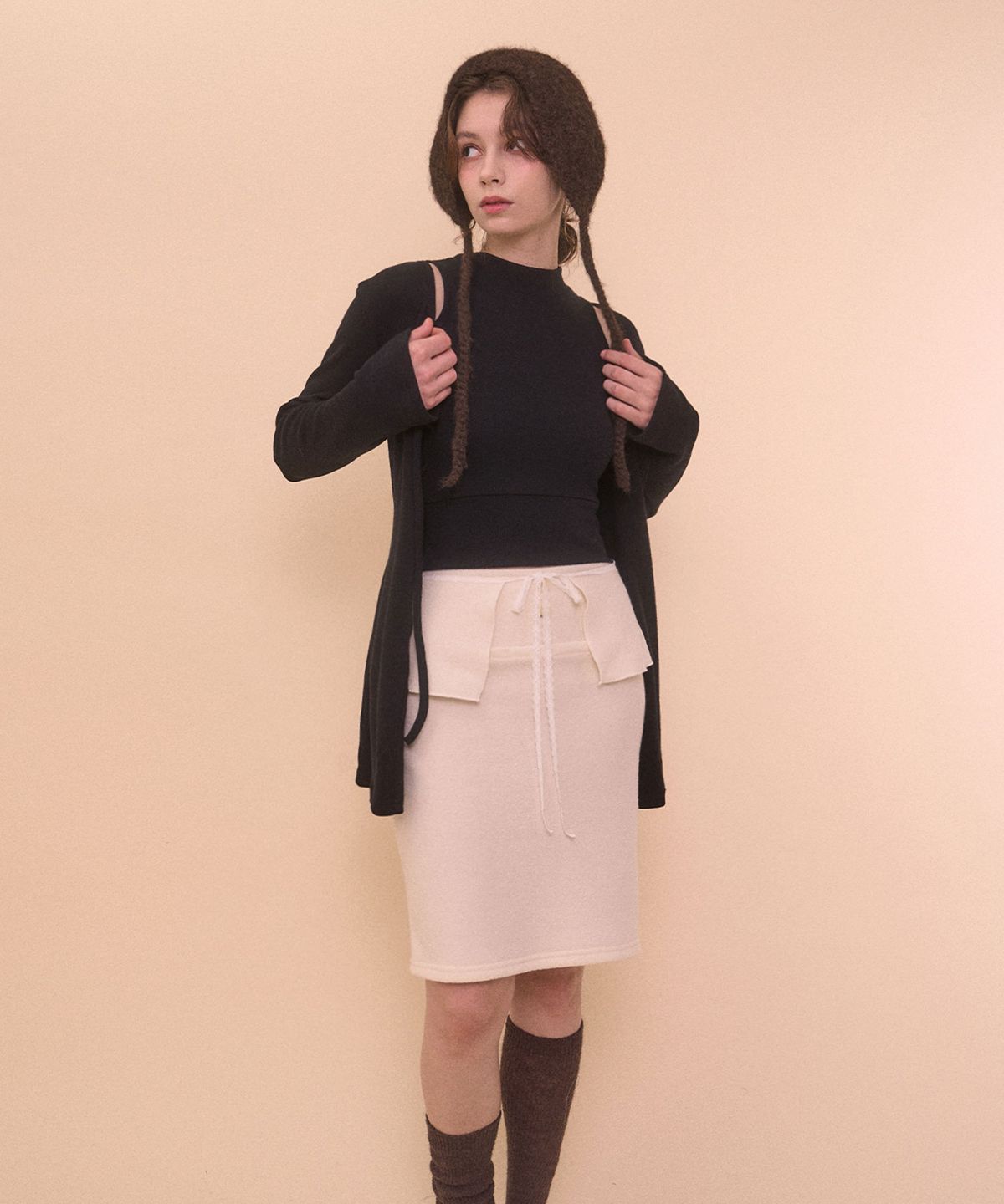 벨리아르(BELLIALEU) BOUCLE WRAP SKIRT-IVORY