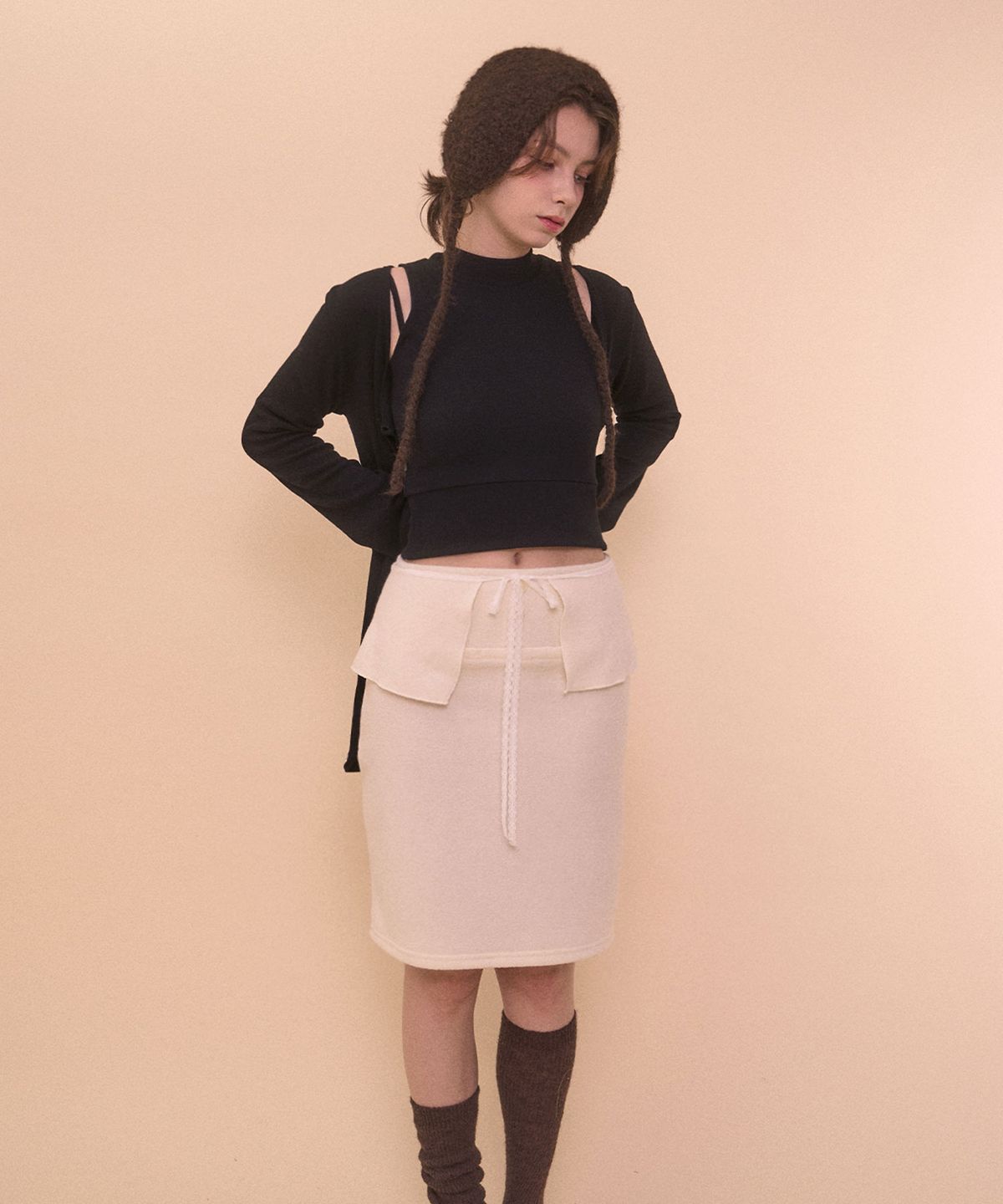벨리아르(BELLIALEU) BOUCLE WRAP SKIRT-IVORY