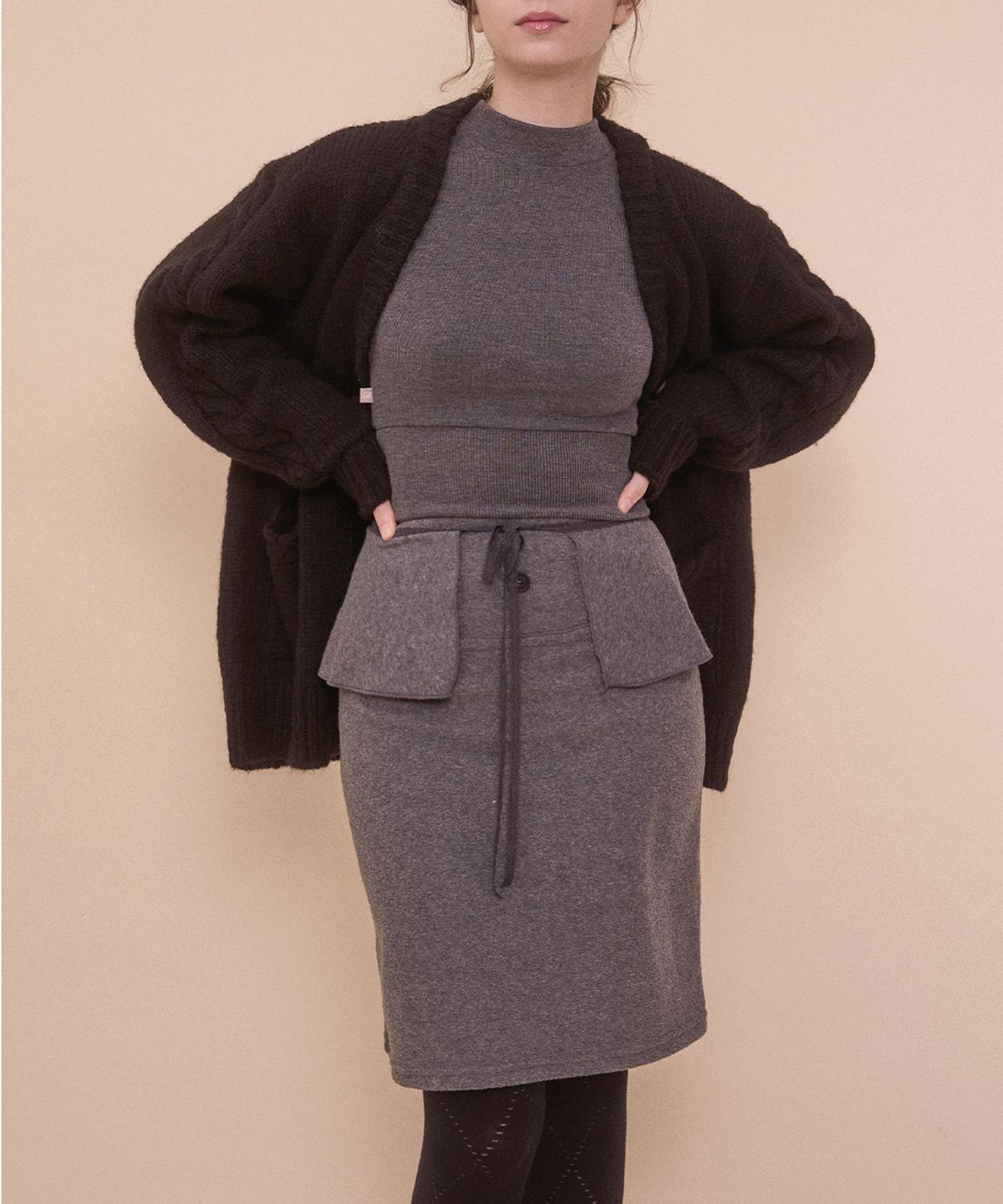 벨리아르(BELLIALEU) BOUCLE WRAP SKIRT-GRAY