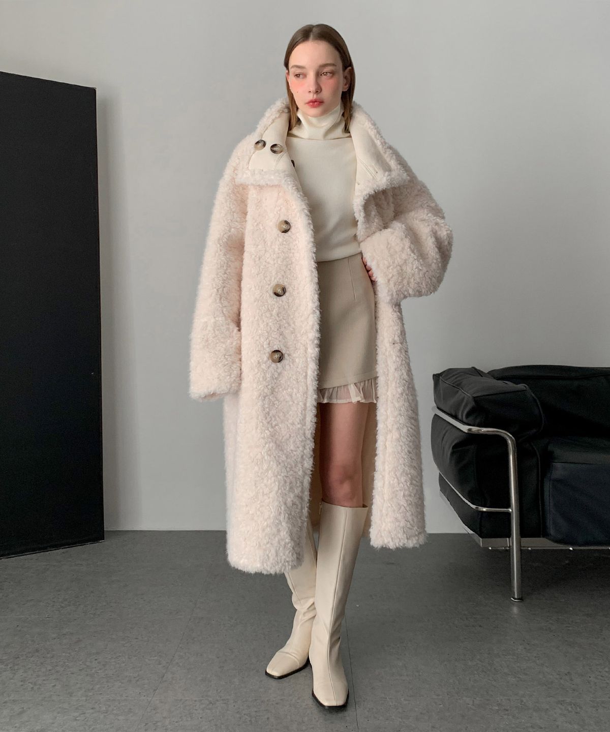 바스카라(VASCARA) Reversible Faux Leather Fur Long Mustang (3colors)