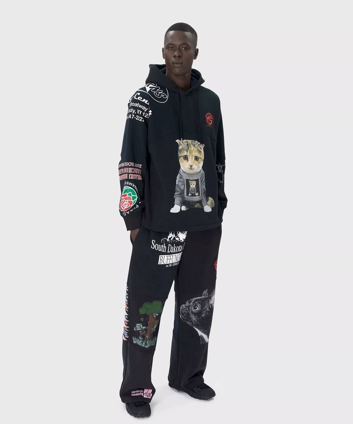 마린 세르(MARINE SERRE) (U) 리제너레이티드 그래픽 저지 후디 블랙 REGENERATED GRAPHIC JERSEY HOODIE BK99 BLACK