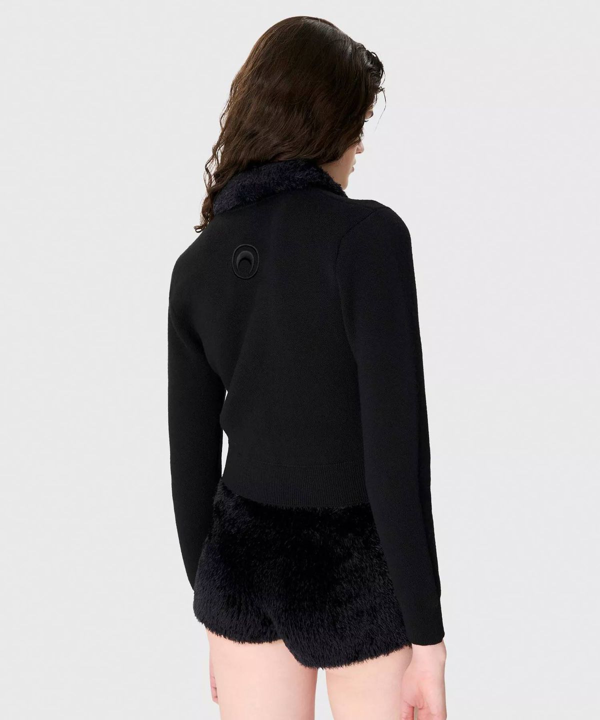 마린 세르(MARINE SERRE) (W) 메리노 울 니트 크롭드 가디건 블랙 MERINO WOOL KNIT CROPPED CARDIGAN BK99 BLACK