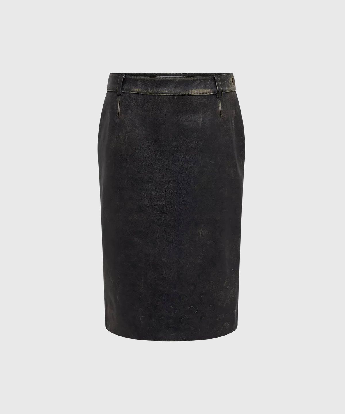 마린 세르(MARINE SERRE) (W) 빈티지 문 레더 미디 스커트 에이지드 그레이 VINTAGE MOON LEATHER MIDI SKIRT GR71 AGED GREY