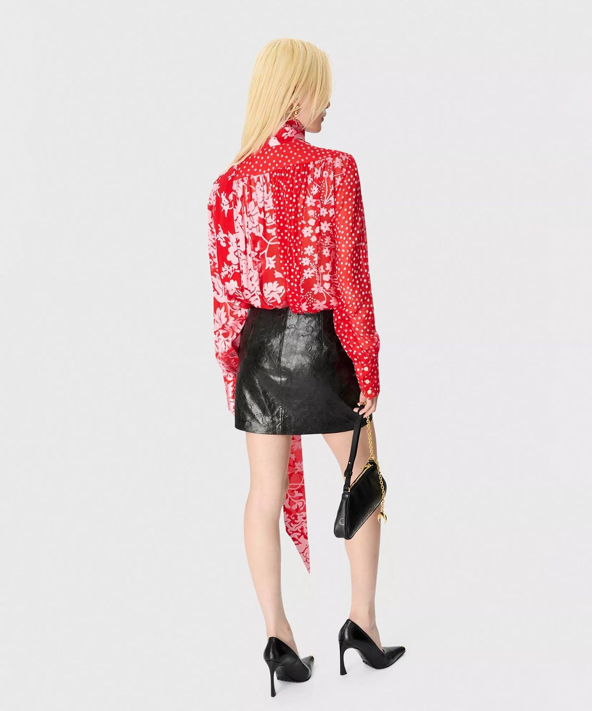 마린 세르(MARINE SERRE) (W) 글로시 문 레더 미니 스커트 블랙 GLOSSY MOON LEATHER MINI SKIRT BK99 BLACK
