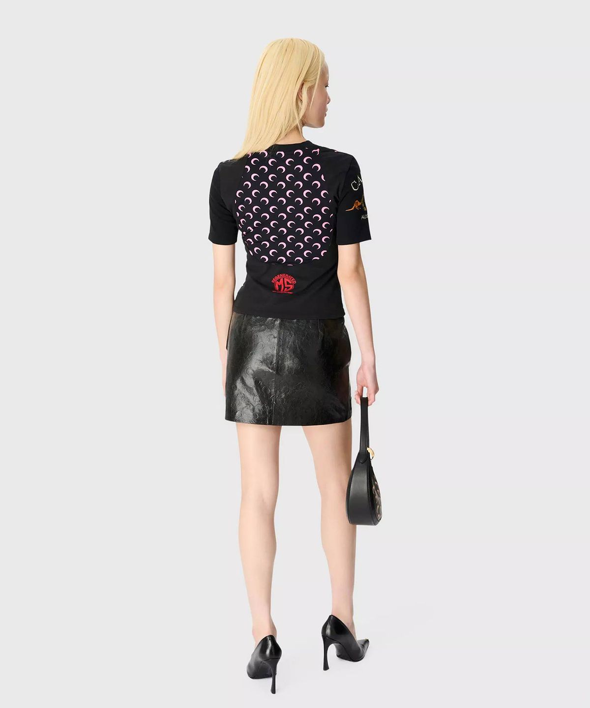 마린 세르(MARINE SERRE) (W) 글로시 문 레더 미니 스커트 블랙 GLOSSY MOON LEATHER MINI SKIRT BK99 BLACK