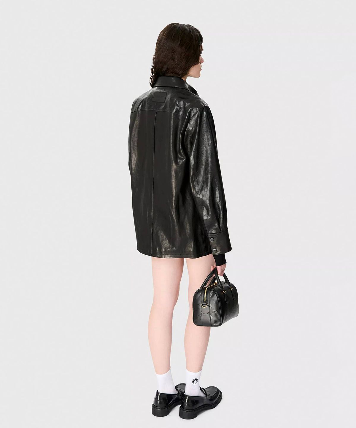 마린 세르(MARINE SERRE) (U) 글로시 문 레더 롱슬리브 셔츠 블랙 GLOSSY MOON LEATHER LS SHIRT BK99 BLACK