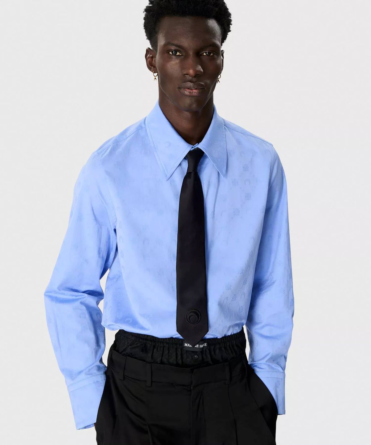 마린 세르(MARINE SERRE) (M) 무노그램 자카드 코튼 롱슬리브 셔츠 샴브레이 블루 MOONOGRAM JACQUARD COTTON LS SHIRT BL11 CHAMBRAY BLUE