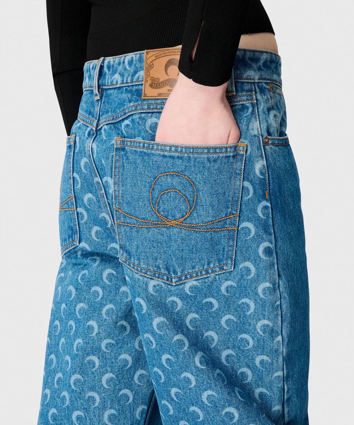 마린 세르(MARINE SERRE) (W) 문 레이저 블루 워시 데님 배기 진 라이트 블루 MOON LASER BLUE WASH DENIM BAGGY JEANS BL05 LIGHT BLUE