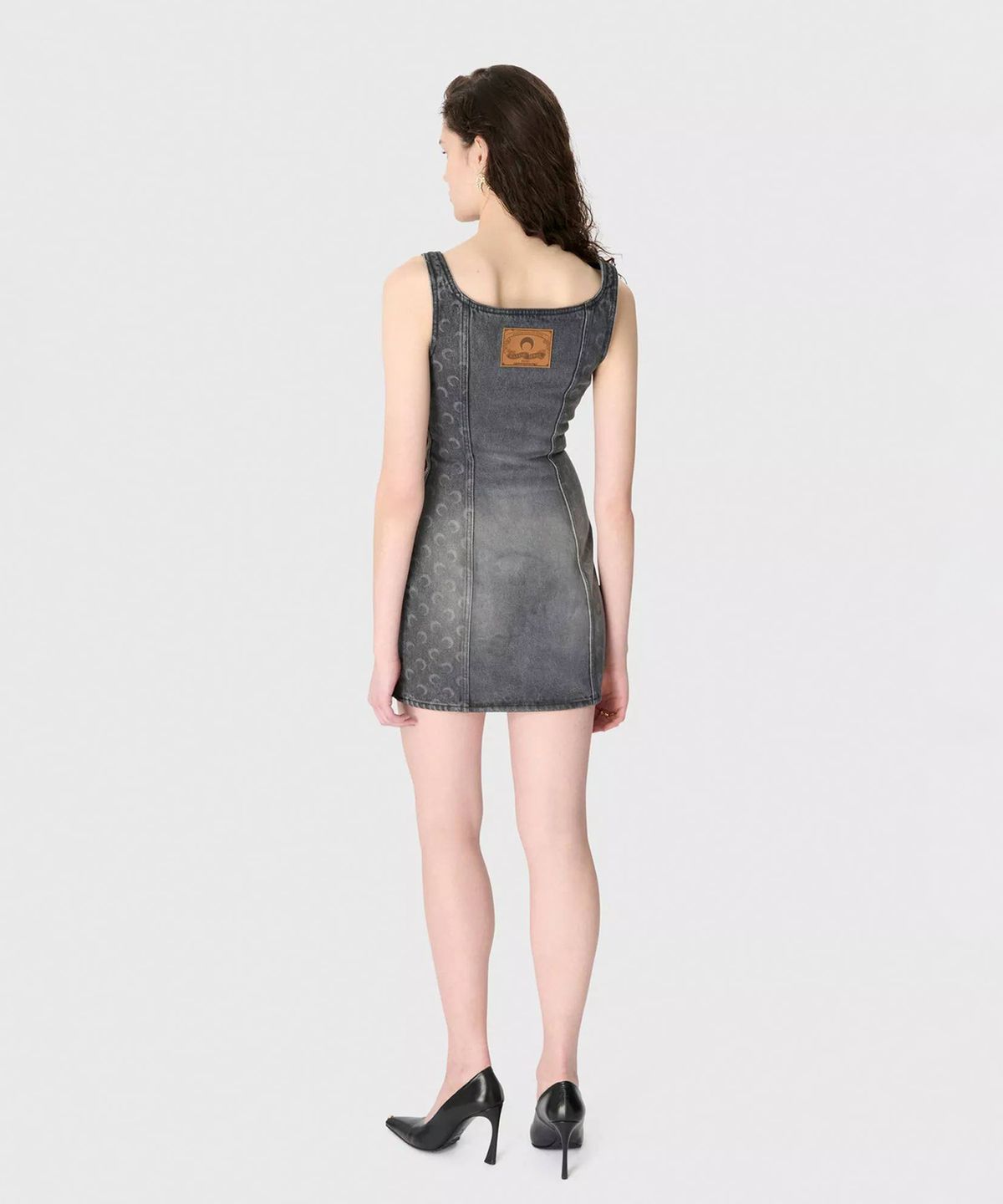 마린 세르(MARINE SERRE) (W) 문 레이저 그레이 워시 데님 슬리브리스 미니 드레스 다크 그레이 MOON LASER GREY WASH DENIM SLEEVELESS MINI DRESS GR90 DARK G