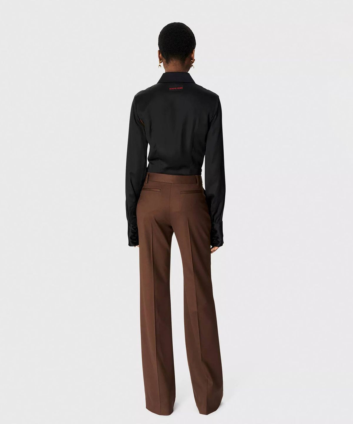 마린 세르(MARINE SERRE) (W) 버진 울 스트레치 트윌 트라우저 브라운 VIRGIN WOOL STRETCH TWILL TROUSERS W/ GIRDLE BR30 BROWN