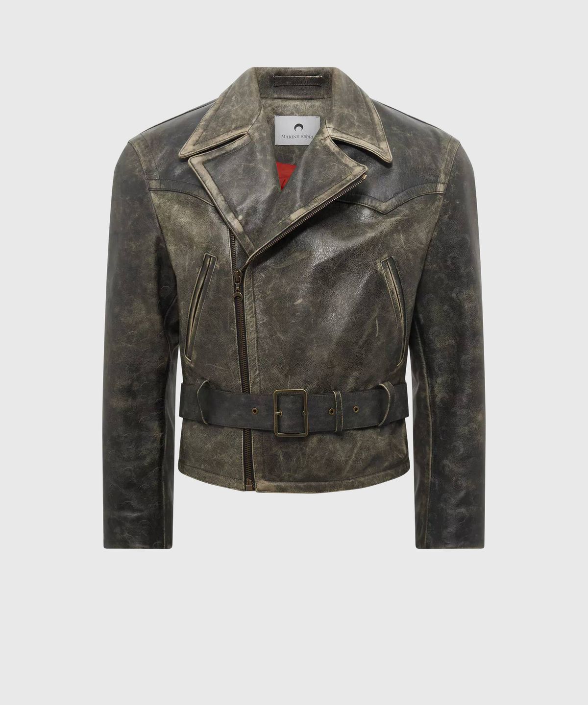 마린 세르(MARINE SERRE) (U) 빈티지 문 레더 바이커 자켓 에이지드 그레이 VINTAGE MOON LEATHER BIKER JACKET GR71 AGED GREY