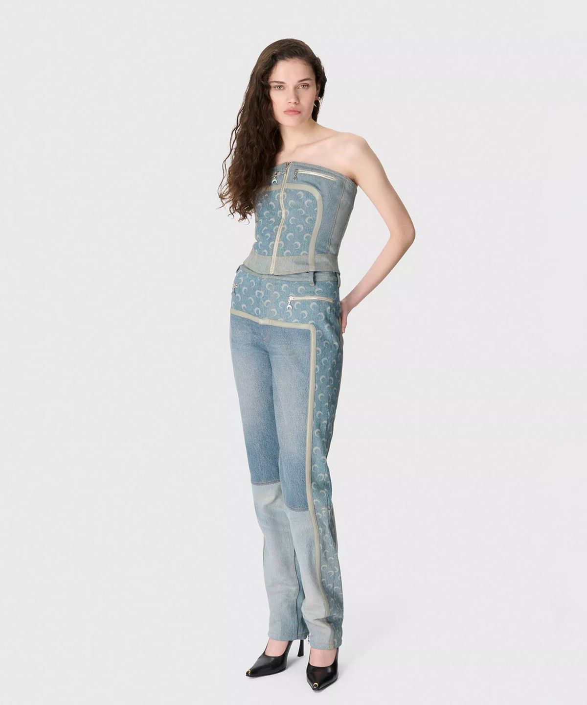 마린 세르(MARINE SERRE) (W) 리제너레이티드 데님 뷔스티에 탑 라이트 샌드 REGENERATED DENIM BUSTIER TOP BG01 LIGHT SAND