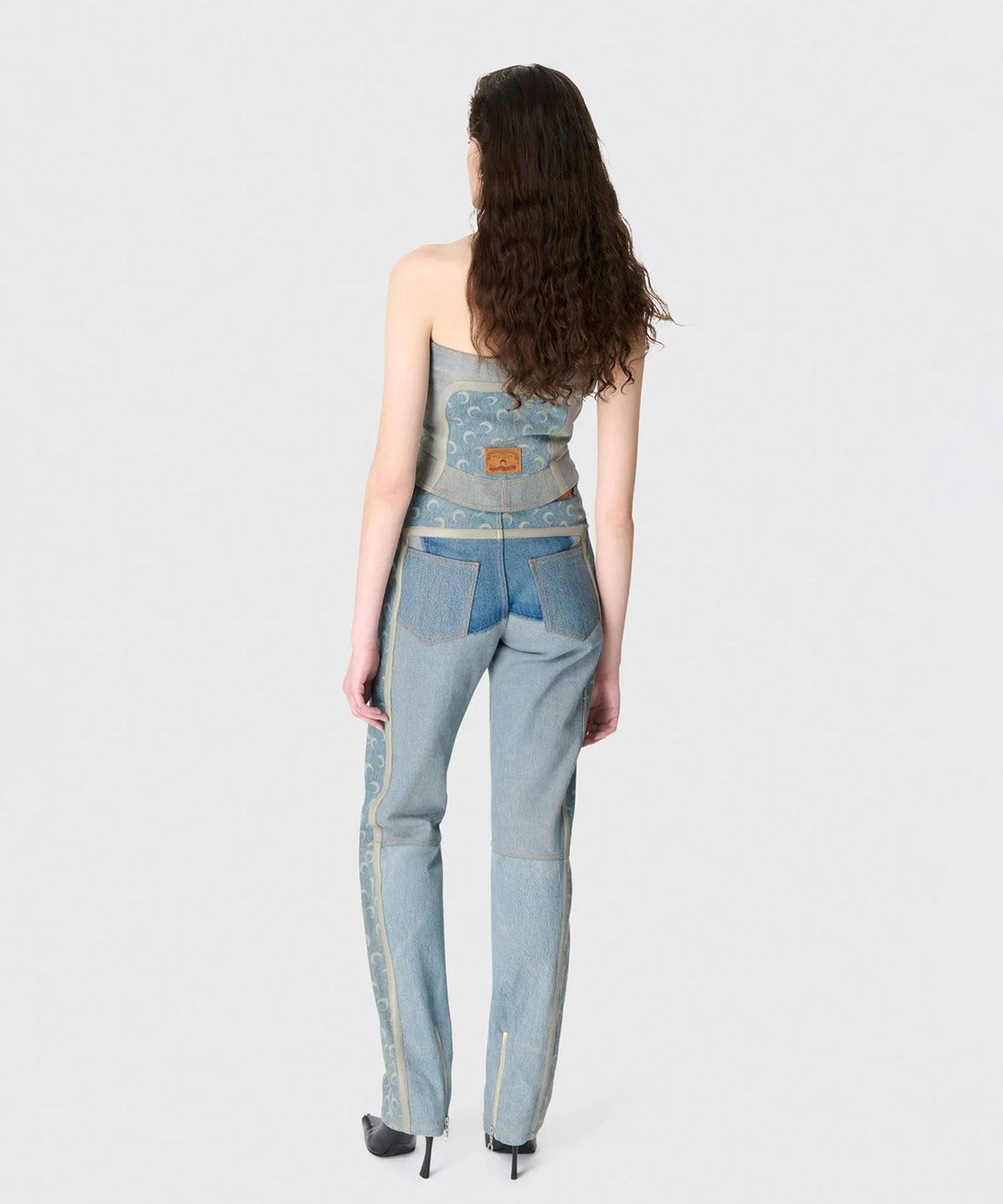 마린 세르(MARINE SERRE) (W) 리제너레이티드 데님 뷔스티에 탑 라이트 샌드 REGENERATED DENIM BUSTIER TOP BG01 LIGHT SAND