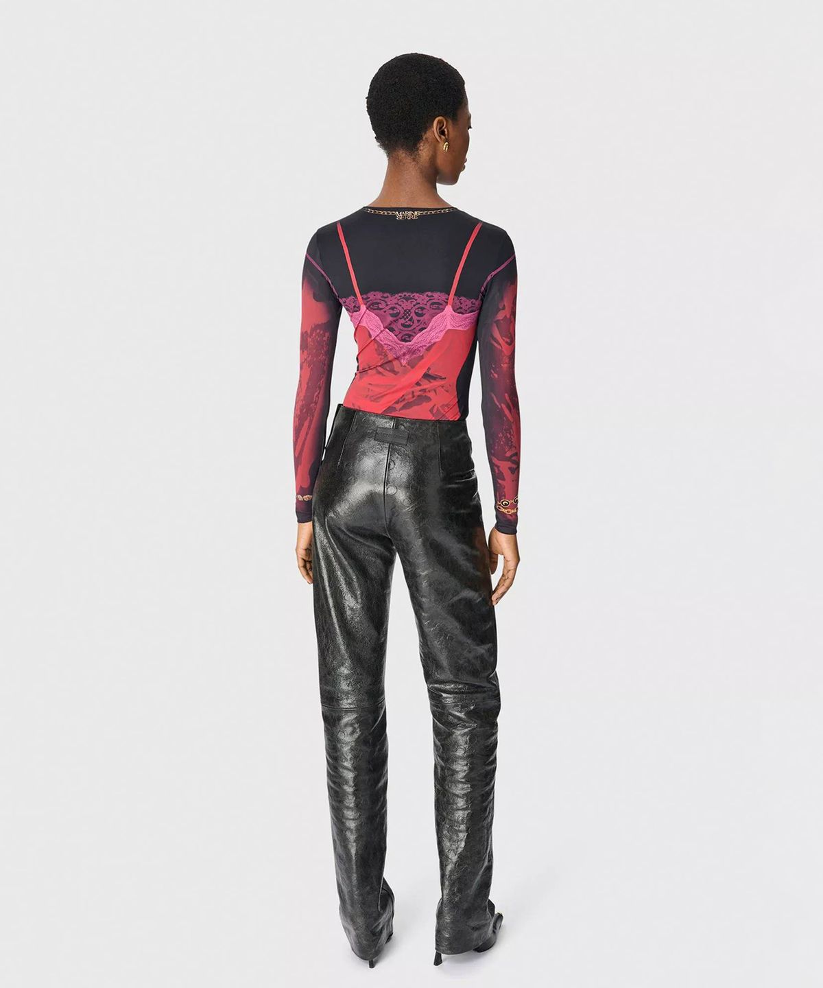 마린 세르(MARINE SERRE) (W) 웨트 누이제트 프린티드 저지 롱슬리브 크루넥 탑 리본 레드 WET NUISETTE PRINTED JERSEY LS CREWNECK TOP RD11 RIBBON RED