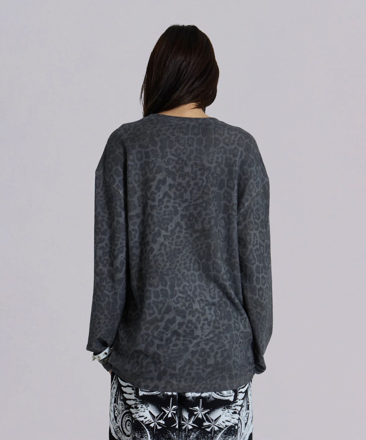 제이디드 런던(JADED LONDON) (U) 차콜 레오파드 와플 LS 탑 차콜 CHARCOAL LEOPARD WAFFLE LS TOP CHARCOAL