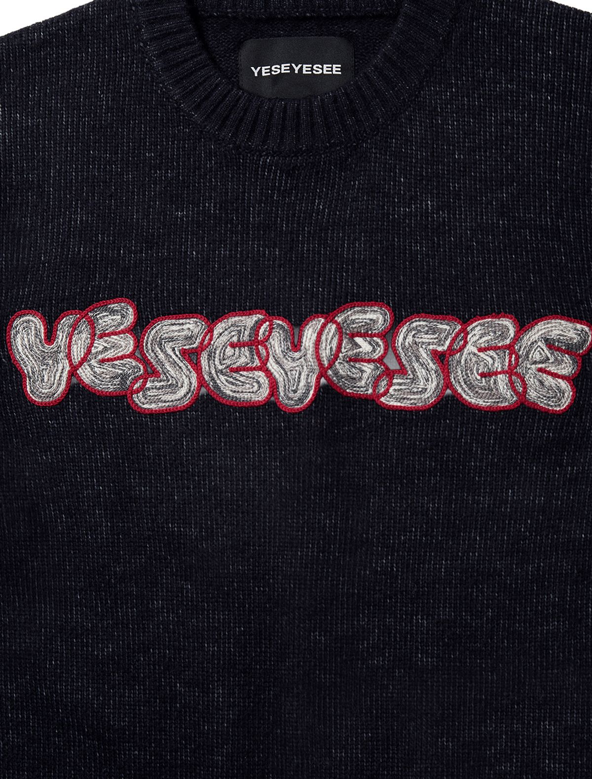 예스아이씨(YESEYESEE) Marble Pattern Logo Knit Pullover Black